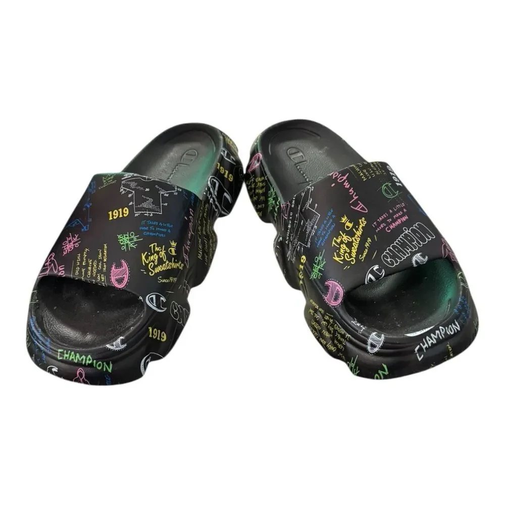 Champion Big Kids Meloso Squish Doodle Multicolor Graphic Slide Sandals 6Y
